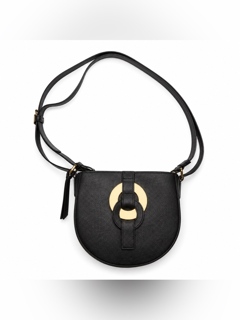 Black Crossbody Saddle Bag with Gold Accent